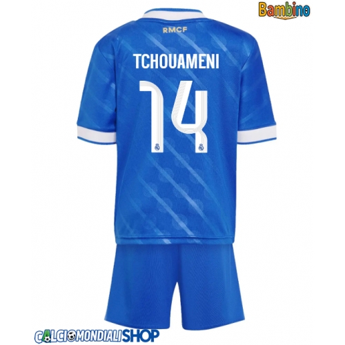 Maglie da calcio Real Madrid Aurelien Tchouameni #14 Terza Maglia Bambino 2025-26 Manica Corta + Pantaloni corti)